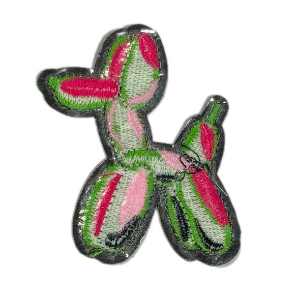 Balloon Dog Embroidered Patch Green Pink Fuchsia Black Iron On - Picture 4 of 4